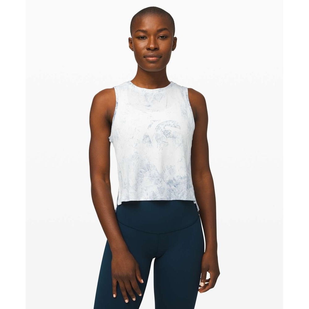 lululemon athletica White Marble Print Cropped Tank Top